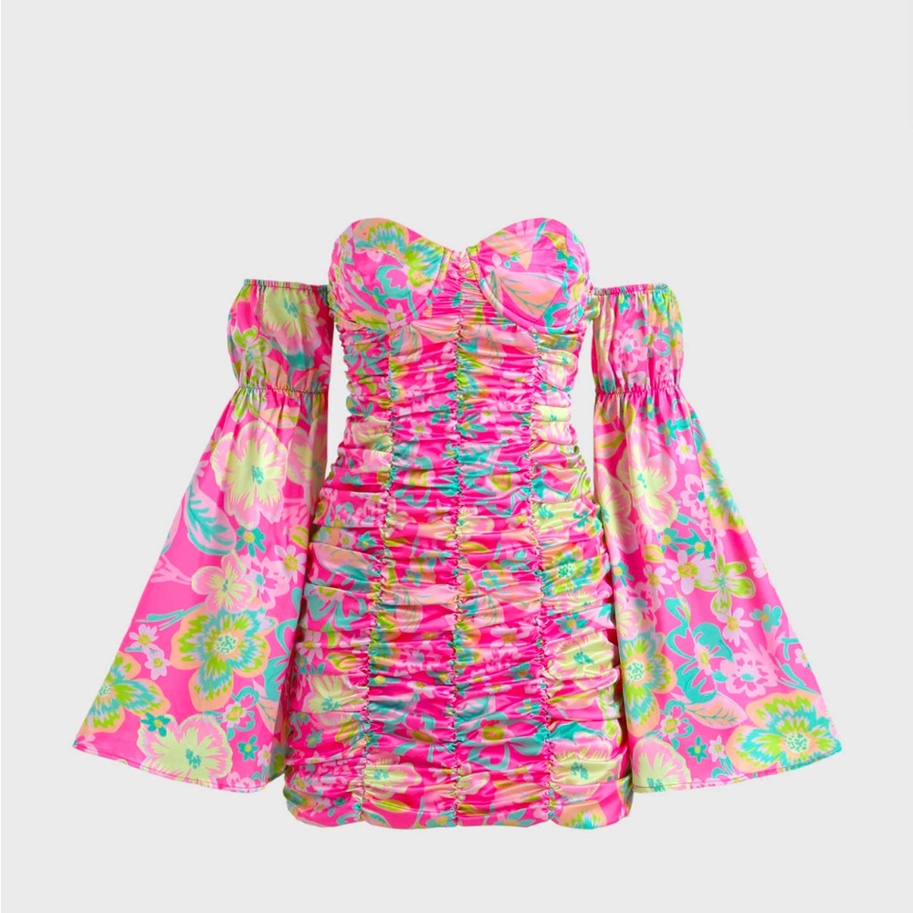 Floral Ruched Off Shoulder Mini Dress